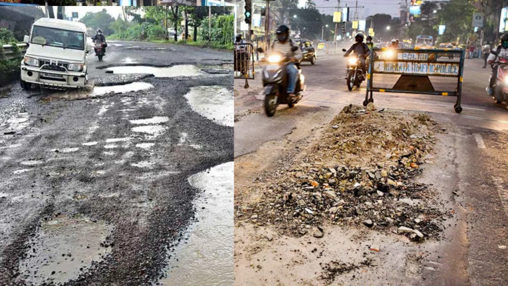 পুজোর আগে কলকাতার ভাঙাচোরা রাস্তা, দুর্ভোগে শহরবাসী