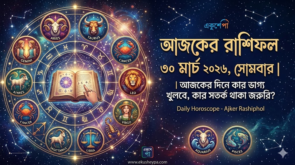 আজকের রাশিফল ৩০ মার্চ ২০২৬, সোমবার | আজকের দিনে কার ভাগ্য খুলবে, কার সতর্ক থাকা জরুরি? Ajker Rashiphol
