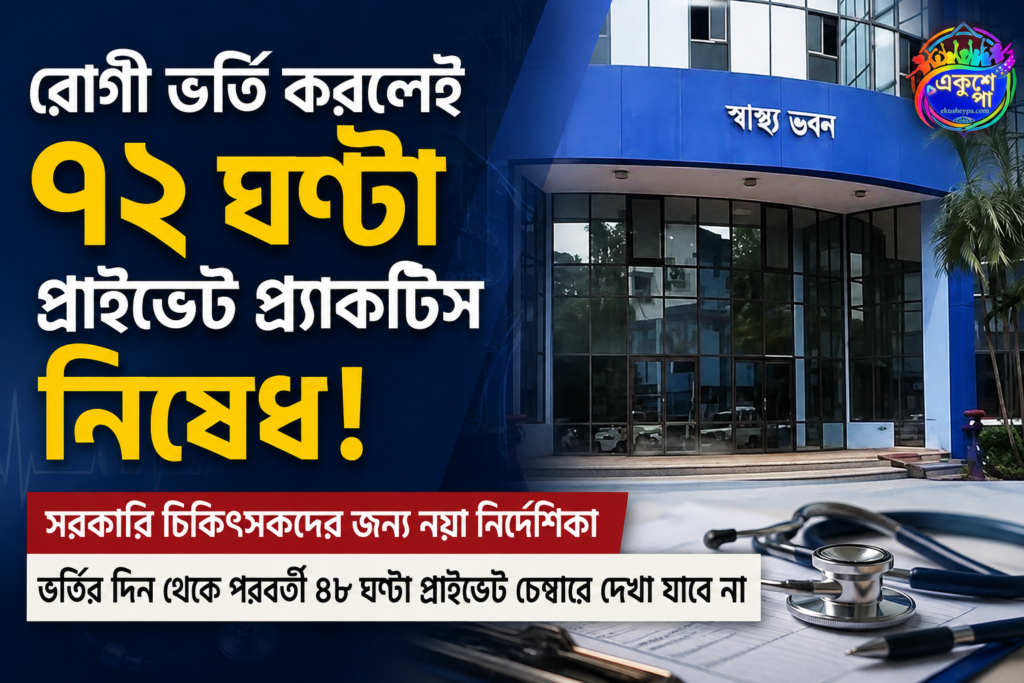 রোগী ভর্তি করলেই ৭২ ঘণ্টা প্রাইভেট প্র্যাকটিস নয়, সরকারি চিকিৎসকদের জন্য নয়া নির্দেশিকা